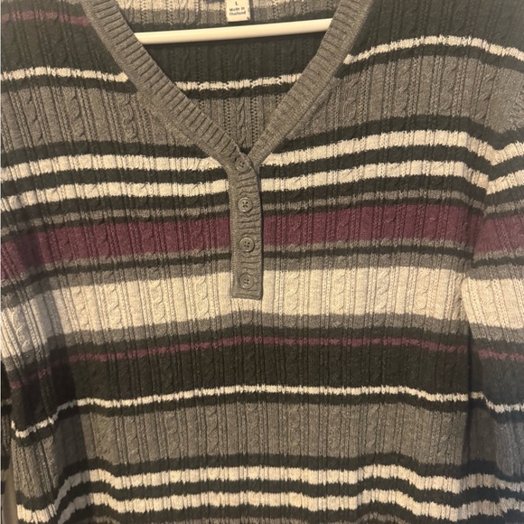 croft & barrow Women's V-Neck Striped Sweater - Gray, Black, Purple. Like New. - Picture 4 of 5